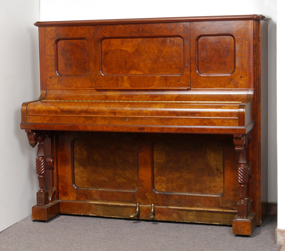 Appraisal: WILLIAM KNABE CO BURL UPRIGHT PIANO Burl veneer case circa