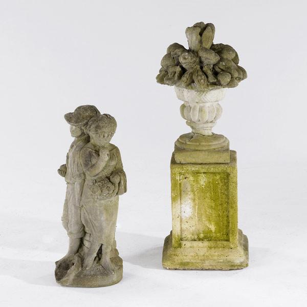 Appraisal: GARDEN STATUARY Fruit basket on base together with young boy