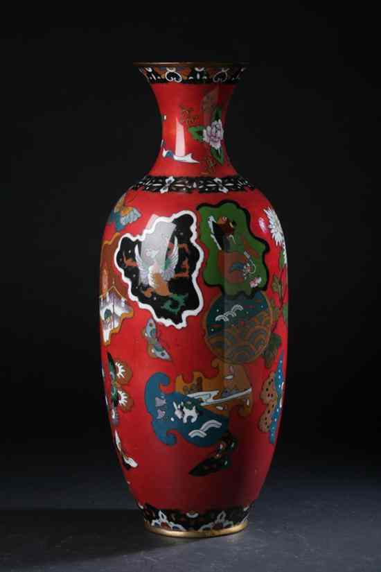 Appraisal: JAPANESE CLOISONNE ENAMEL VASE Meiji period Bird butterfly and floral