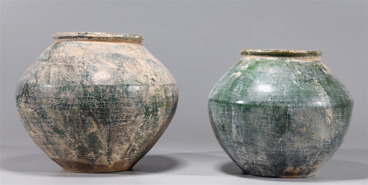 Appraisal: Two Chinese early style green crackle glazed ceramic vessels overall