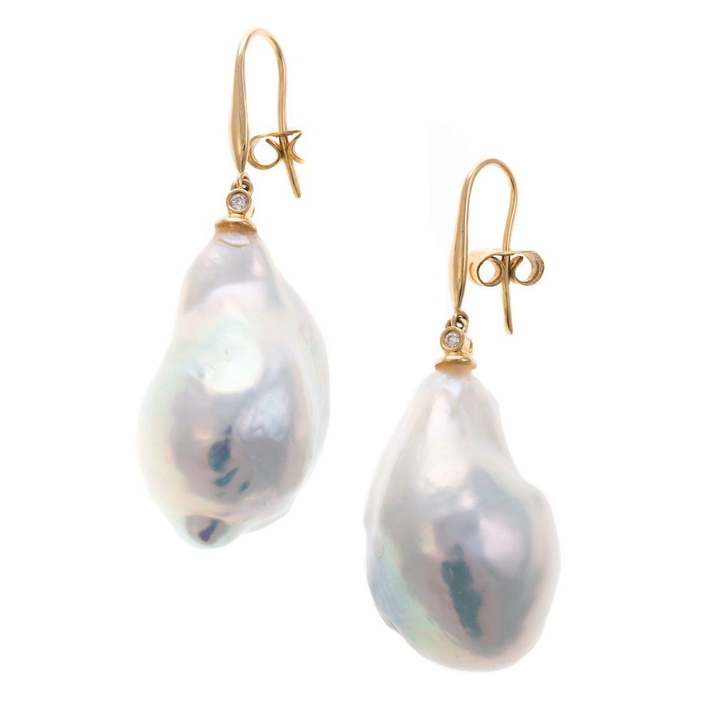 Appraisal: A Pair of Ladies Baroque Pearl Drop Earrings K yellow