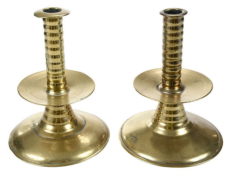 Appraisal: Near Pair of Brass Trumpet Base Candlesticks English late th