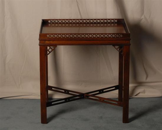 Appraisal: Pair of Mahogany Chinese Chippendale-style Occasional Tables cross stretcher openwork