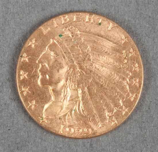 Appraisal: United States Indian head type gold quarter eagle AU- Estimate