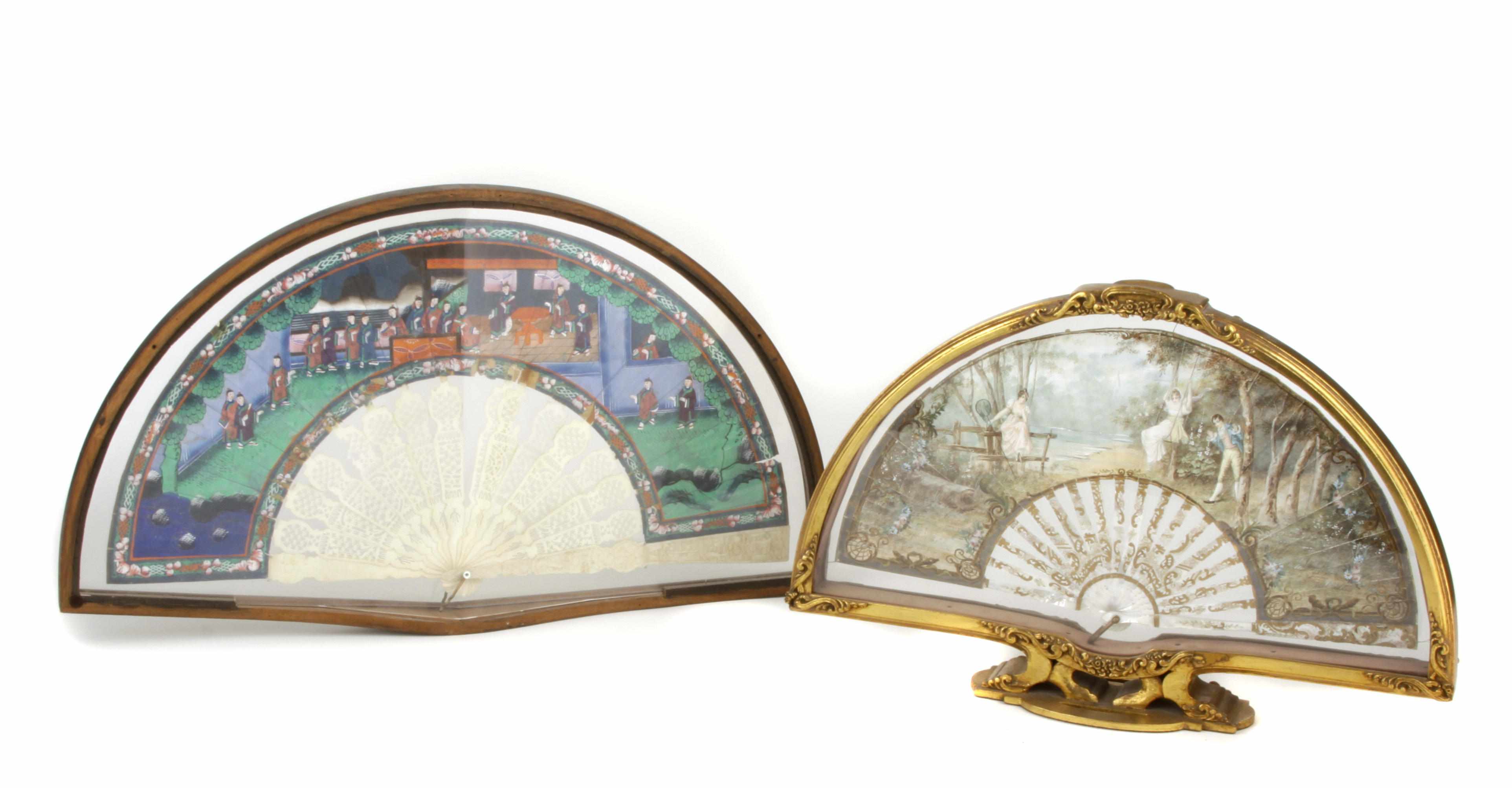 Appraisal: A group of two framed lady's hand fans th centuryComprising