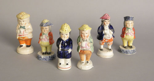 Appraisal: Six Staffordshire toby shakers and syrups