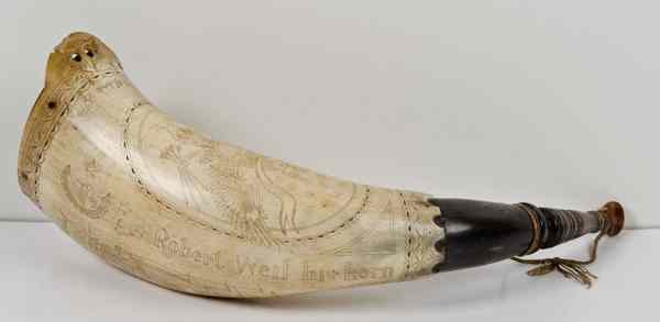 Appraisal: Contemporary Engraved Powder Horn by T F White '' length