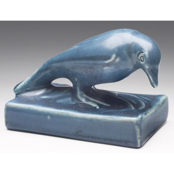 Appraisal: Rookwood paperweight rook covered in a blue matte glaze ''w