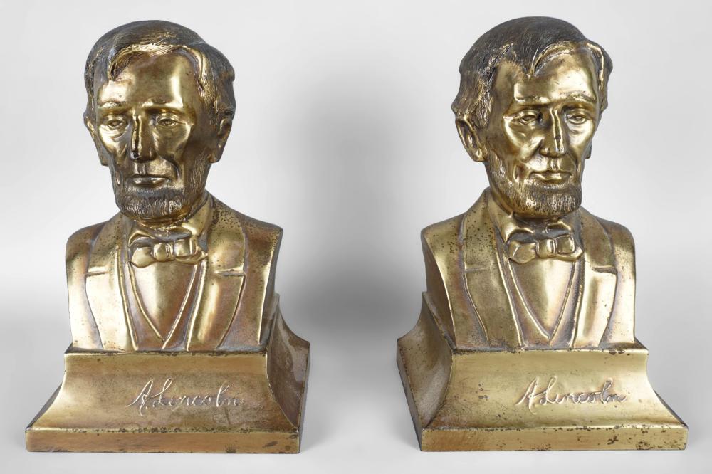 Appraisal: PAIR OF BRASS LINCOLN BUST BOOKENDS Height in cm Provenance