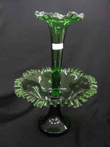 Appraisal: Emerald Art Glass Epergne center lilyemerging from ruffled bowl -