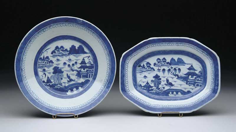 Appraisal: TWO BLUE AND WHITE CANTON PLATTERS - round platter and