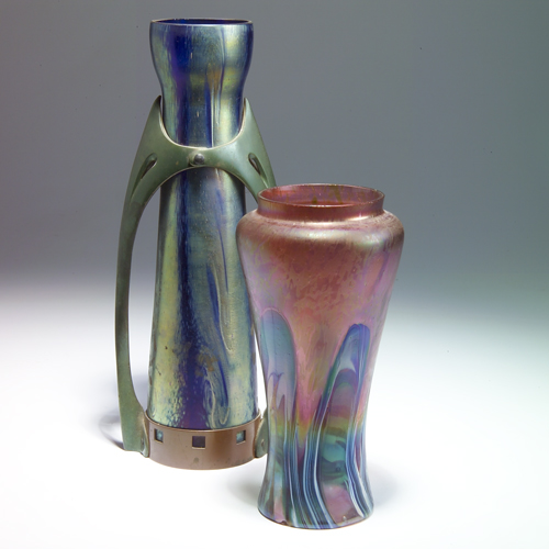 Appraisal: LOETZ TYPE Two Austrian Art Nouveau glass vases one with