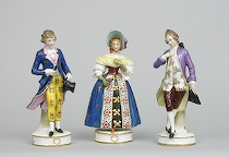 Appraisal: Trio of Dresden Porcelain Figurines Two gentlemen and a lady