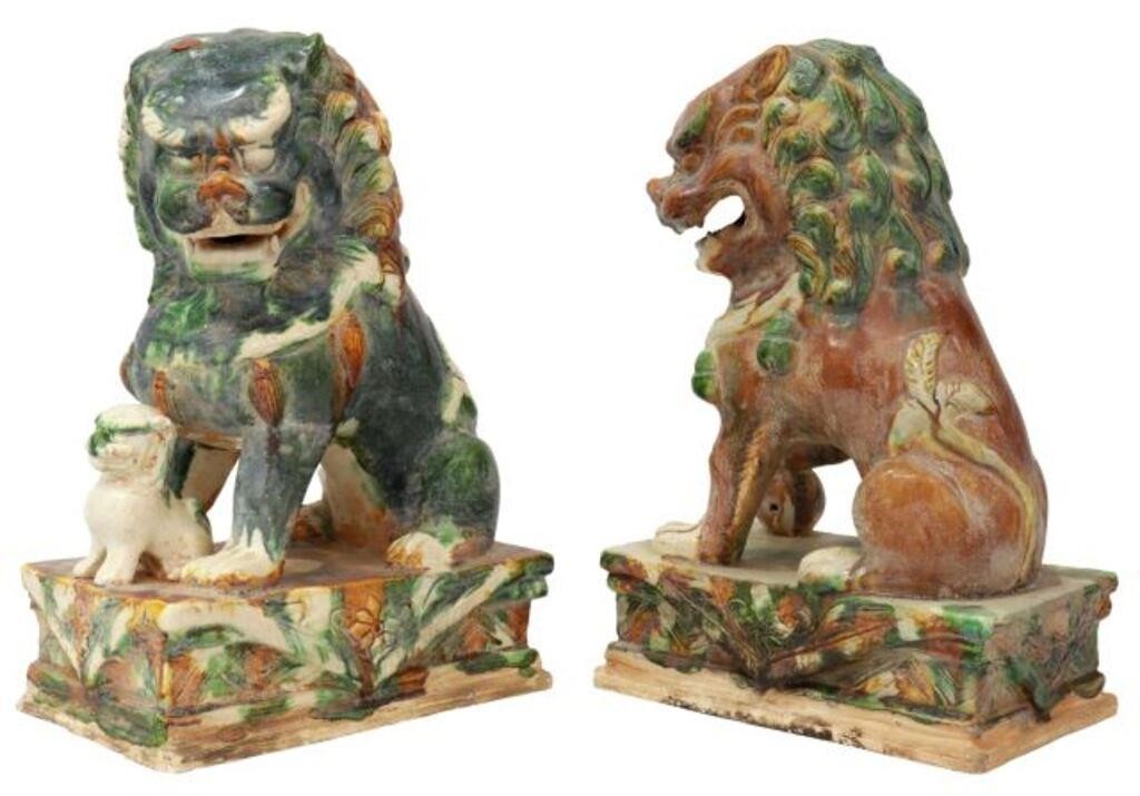 Appraisal: lot of Chinese Sancai glazed ceramic foo lions in mirrored