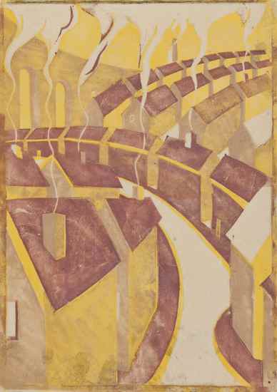 Appraisal: Ursula Fookes - Aquaduct linocut printed in colours ca a