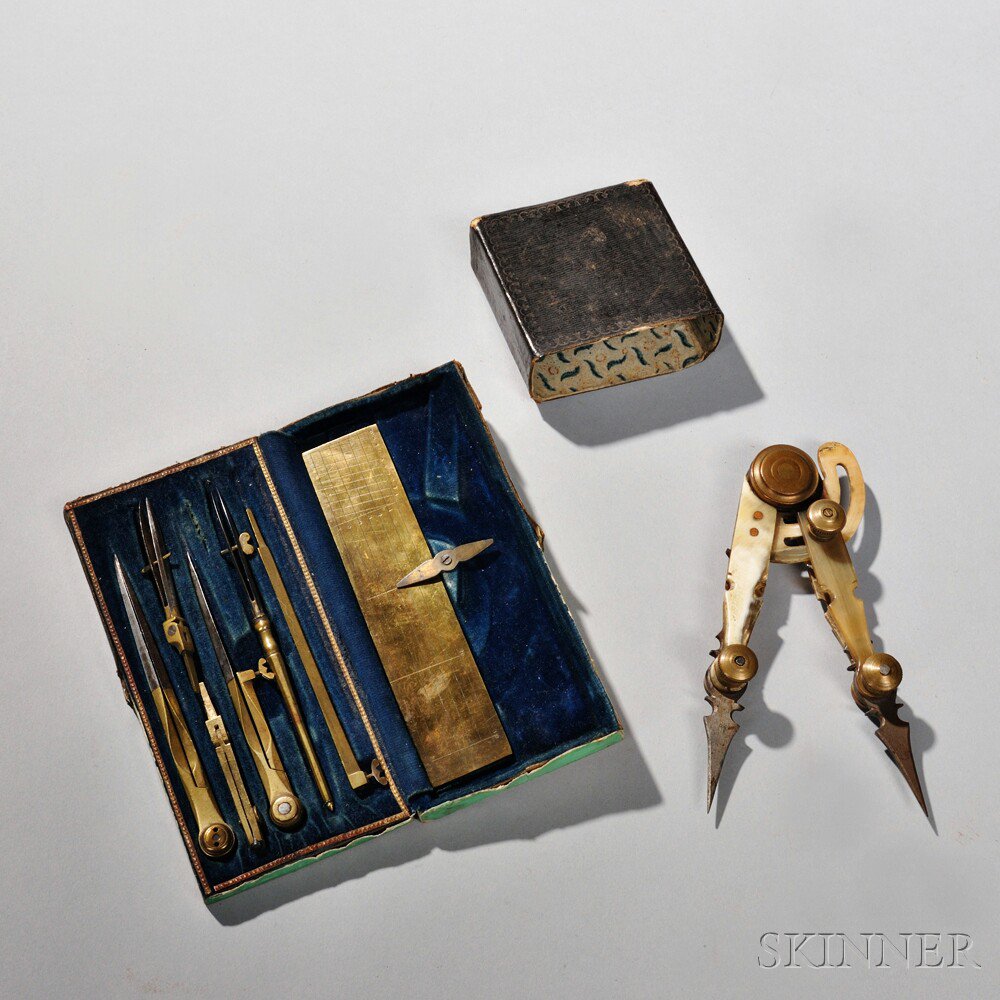 Appraisal: th Century Bone Divider Compass and Cased Drafting Set Europe