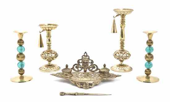 Appraisal: A Collection of Brass Decorative Table Articles comprising two plateaus