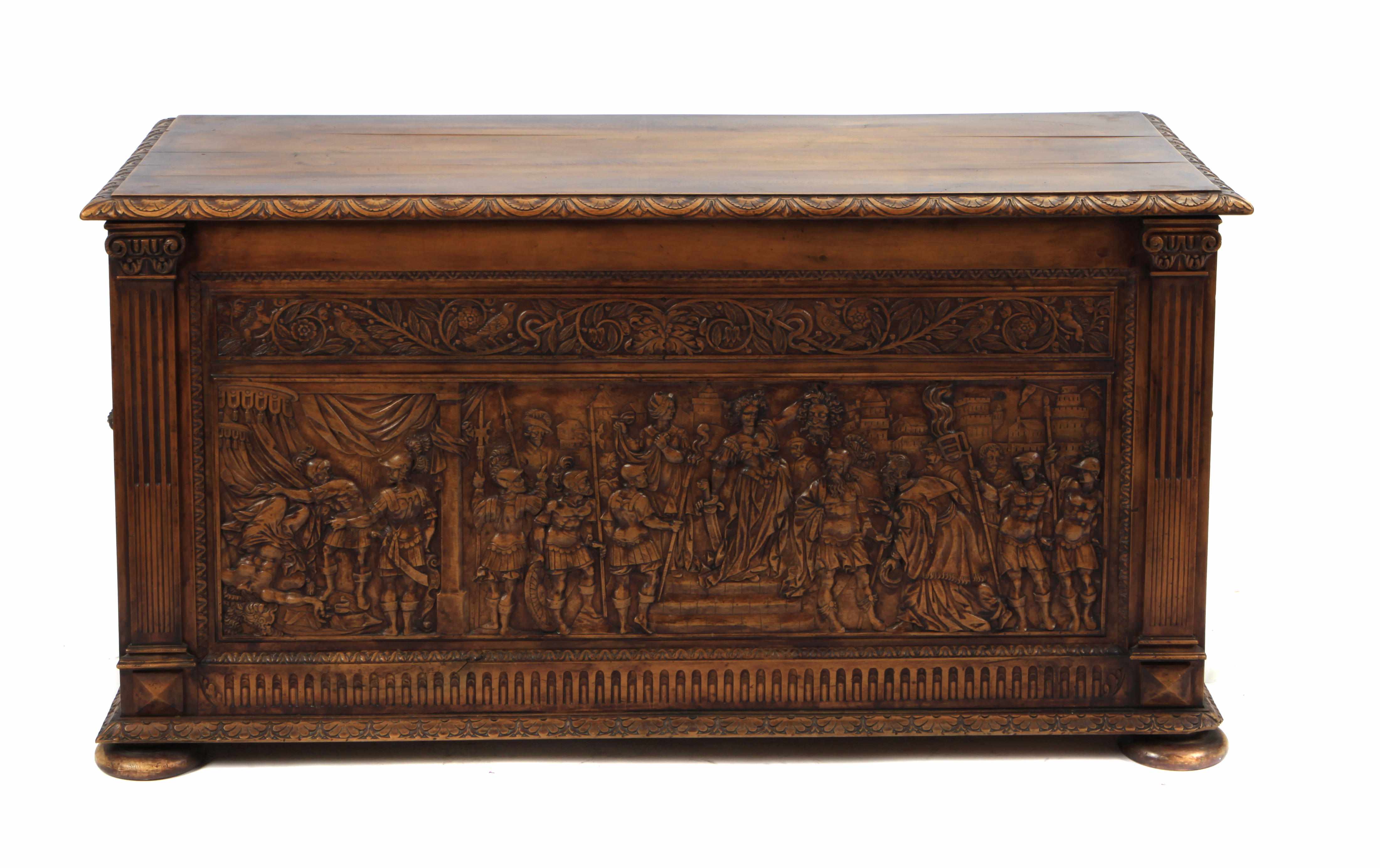 Appraisal: A Renaissance style carved walnut chest The frieze depicting a