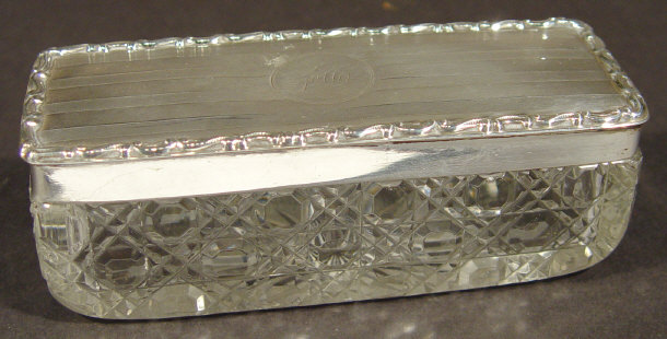 Appraisal: Rectangular cut glass box with engine turned silver lid Birmingham