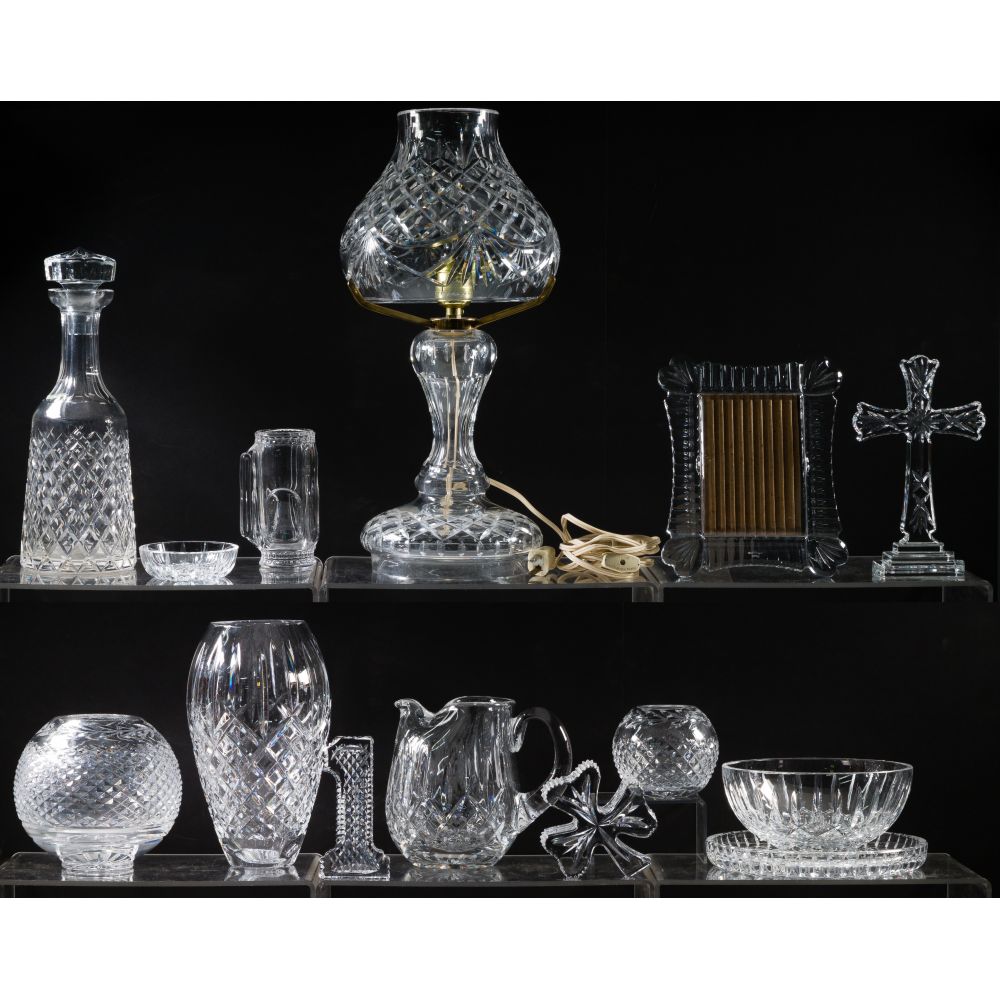 Appraisal: WATERFORD CRYSTAL ASSORTMENT items including an electrical hurricane lamp with