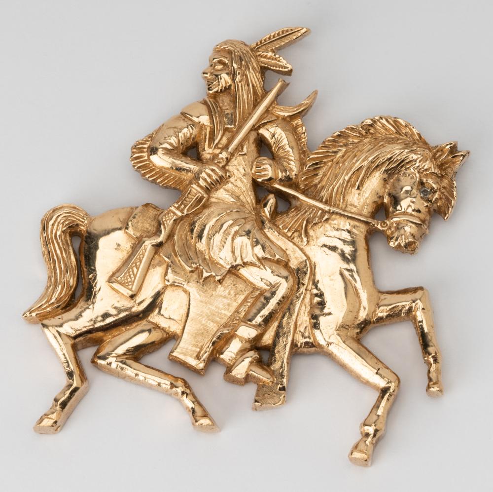 Appraisal: KARAT YELLOW GOLD HORSE RIDER PENDANTcontaining one single cut diamond