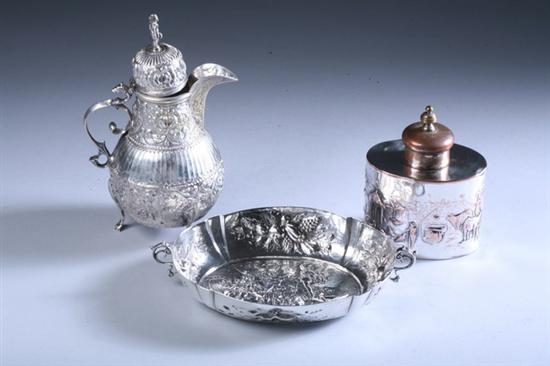 Appraisal: TWO PIECES CONTINENTAL REPOUSS DECORATED SILVER Including a diminutive coffee