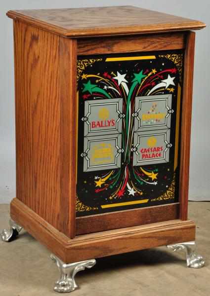 Appraisal: Oak Slot Machine Stand Description Cast iron feet and replaced