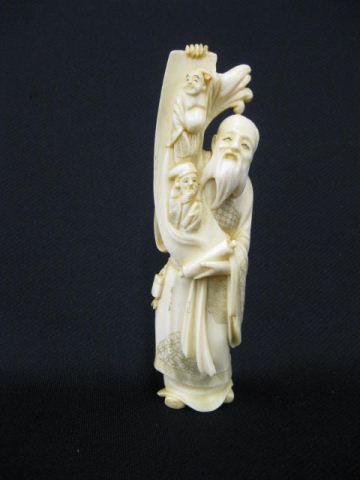 Appraisal: Chinese Carved Ivory Figurine of animmortal buddha at the side