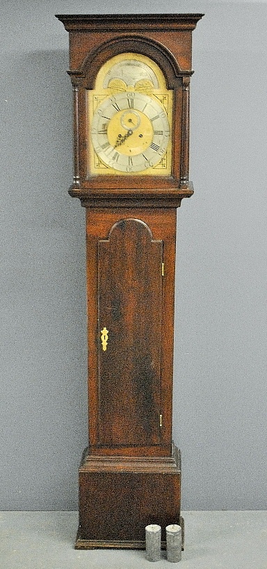 Appraisal: - Philadelphia mahogany tall case clock with moon dial pewter