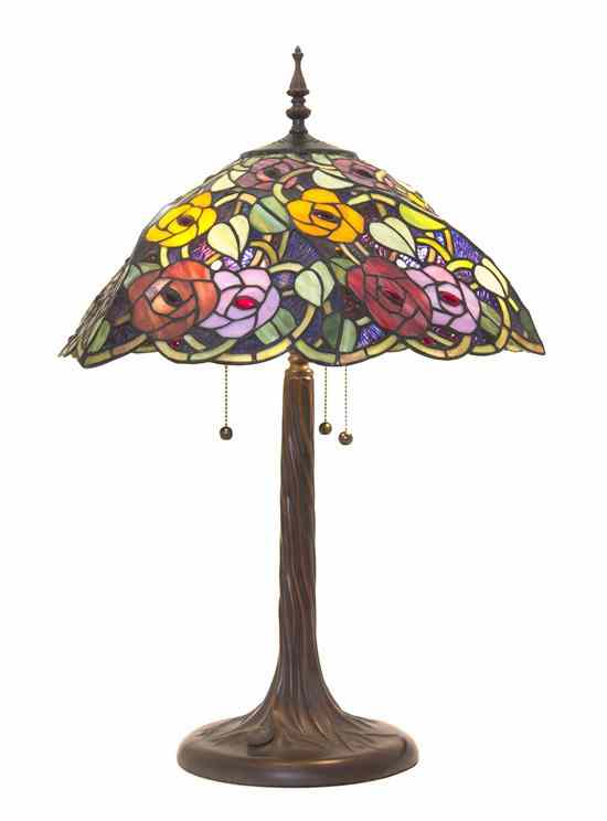 Appraisal: A Leaded Glass Table Lamp having a flowering vine decorated