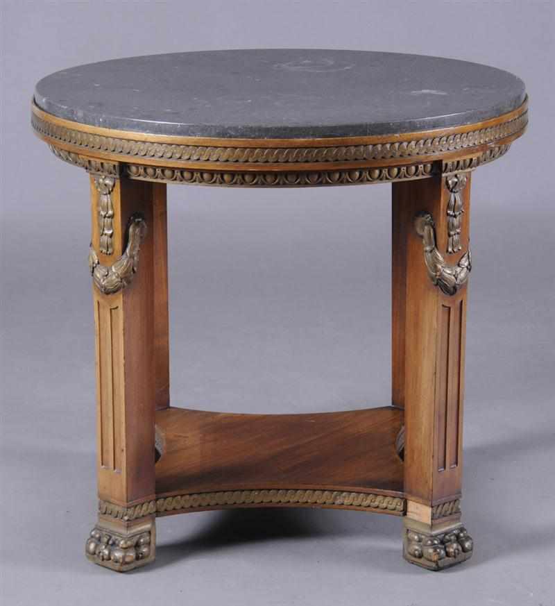 Appraisal: EMPIRE STYLE BLEACHED MAHOGANY AND PARCEL-GILT CENTER TABLE With an