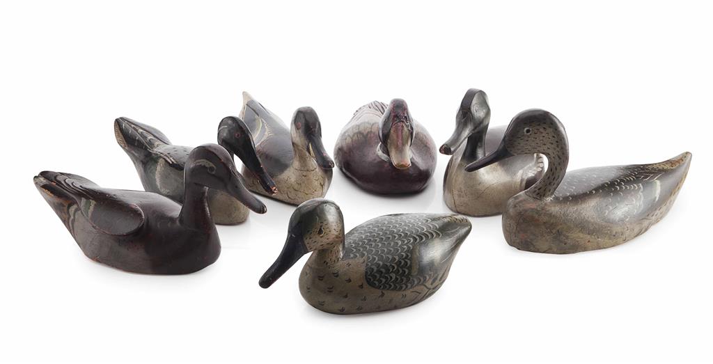 Appraisal: SEVEN PAINTED WOOD DECOY DUCKS TH CENTURY various sizes with