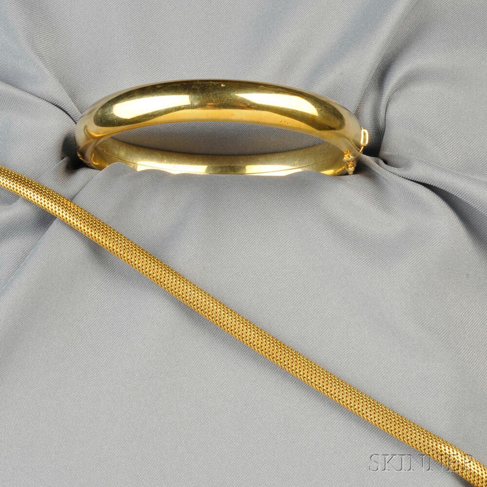 Appraisal: Two kt Gold Bracelets a hinged bangle and one composed