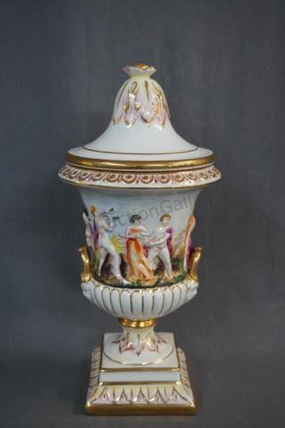 Appraisal: Keramos R Capodimonte Italy Porcelain Urn with Lid Produced between