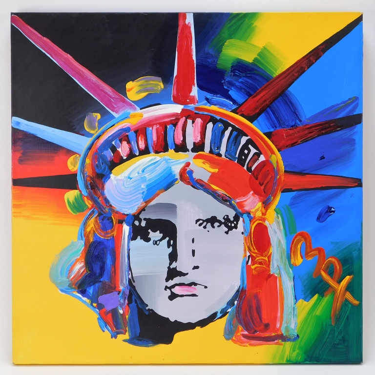 Appraisal: AUTHENTIC PETER MAX LIBERTY HEAD POP ART PAINTING Germany New