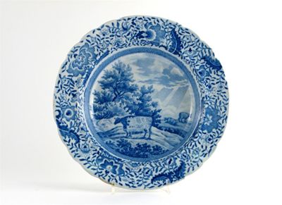 Appraisal: A blue and white Durham Ox series soup plate printed