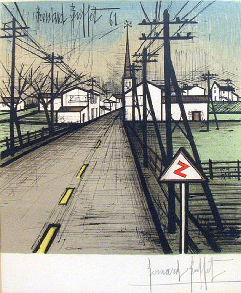 Appraisal: Bernard Buffet La Route Color lithograph signed in pencil framed