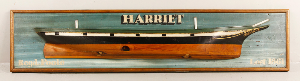 Appraisal: - Painted Half Hull Painted half hull Harriet on board