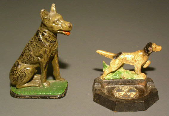 Appraisal: Hubley cast iron dog ashtray h and a Sheppard door