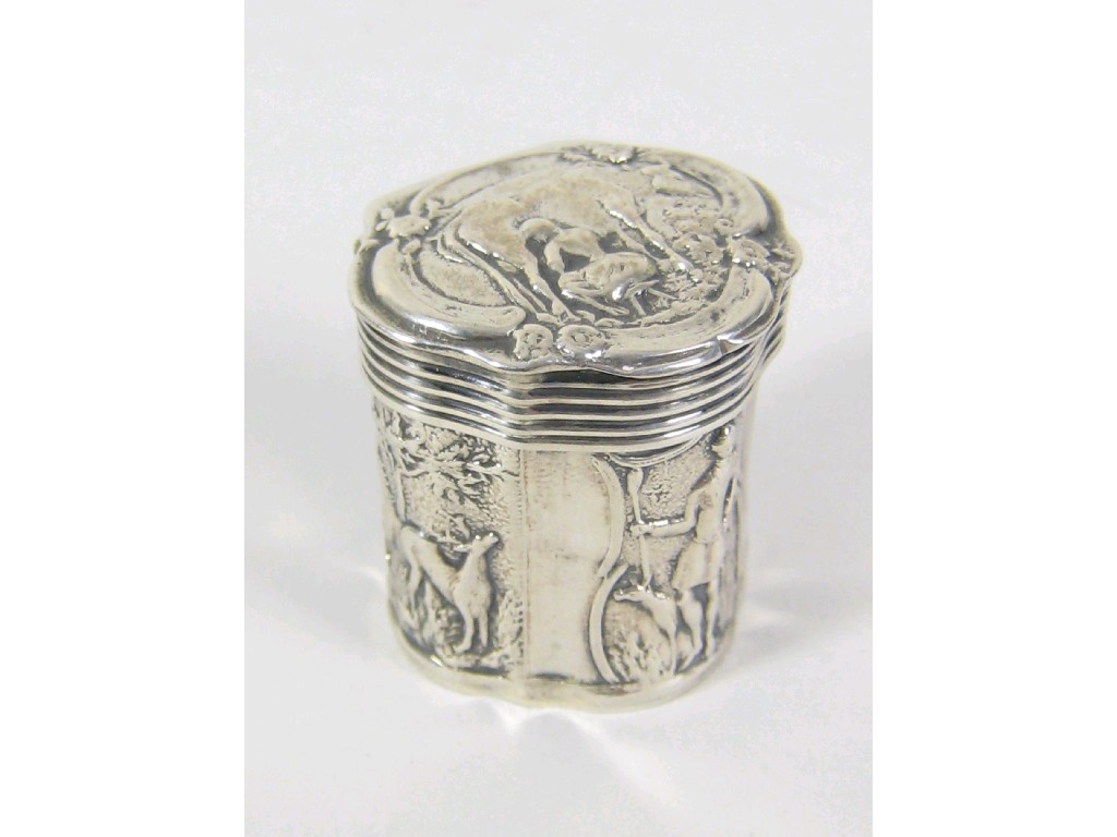 Appraisal: A th Century Continental silver Box with hinged lid embossed