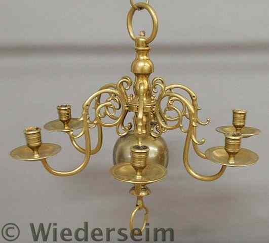 Appraisal: Brass chandelier th c Dutch style with six arms off