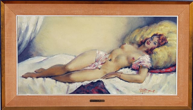 Appraisal: Reclining nude woman oil on canvas x SLR Artist French