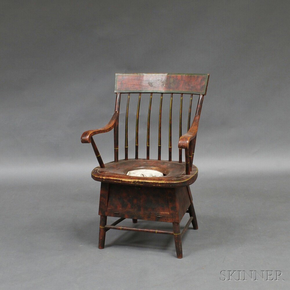 Appraisal: Paint-decorated Windsor Potty Chair probably Maine c the rectangular cresting