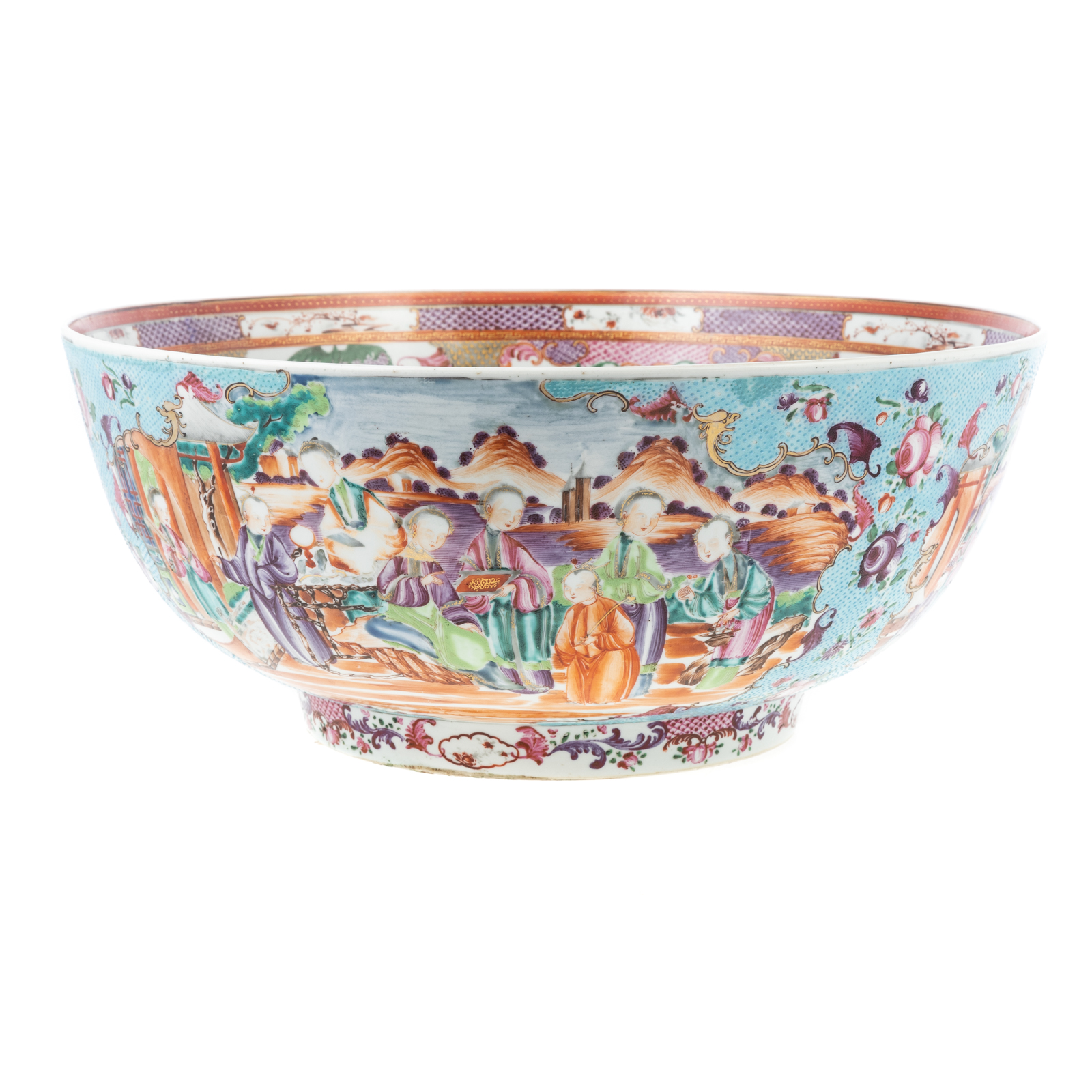 Appraisal: CHINESE EXPORT TURQUOISE MANDARIN PUNCH BOWL Circa the finest punch