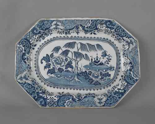 Appraisal: Massive English delft blue and white platter ca in the