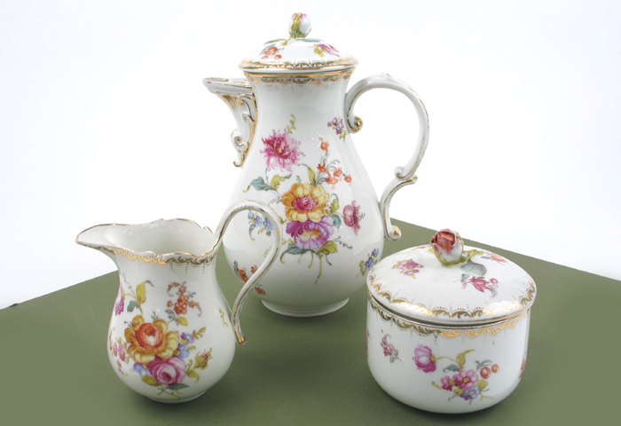 Appraisal: A GERMAN MEISSEN STYLE PORCELAIN PIECE COFFEE SET hand painted