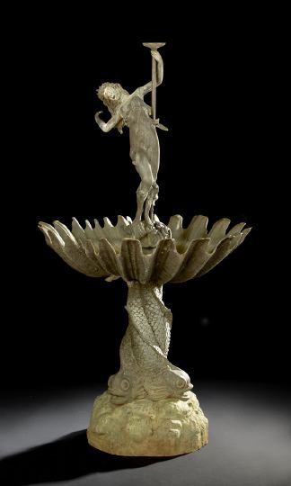 Appraisal: Continental Verdigris-Patinated Bronze Garden Fountain the base modeled as three