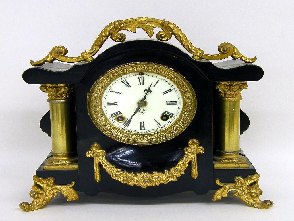 Appraisal: French bisque figural mantel clock timepiece the dial inset into