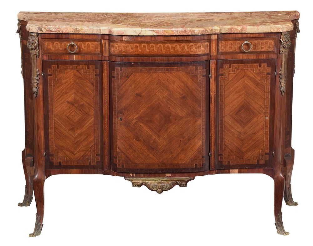 Appraisal: Louis XVI Style Marble Top Bronze Mounted Commode French late