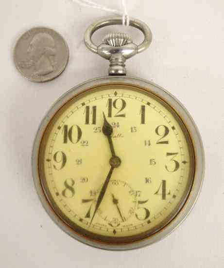 Appraisal: Conductors hunter case pocket watch engraved with locomotive ''BULLA'' jewels